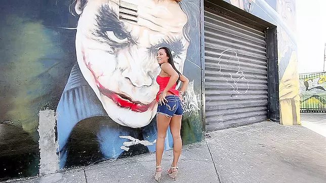 Dark-haired Babe's Tan Body Flashing XXX in Empty Street