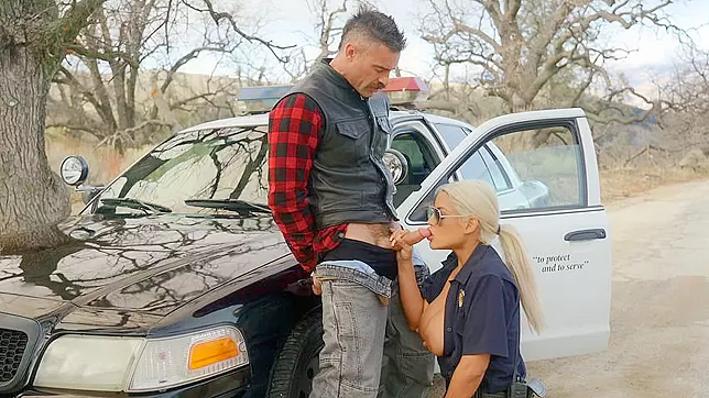 Dirty-minded police officer shows her XXX boobs and blows dude's dick