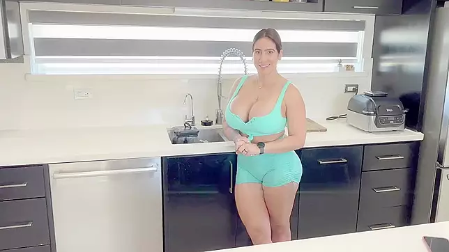 Porn Video ~ Latina Wife's Kitchen Quickie with Massive Honkers - XXX