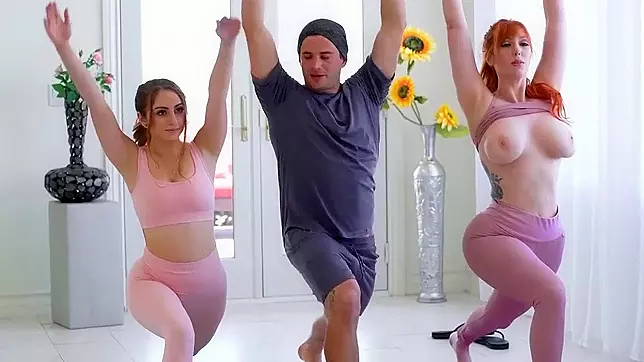 Cock sucking yoga ends in explosive hot MILF threesome with Penelope Kay and Lauren Phillips, XXX Video
