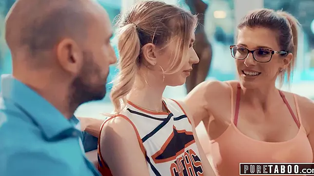 Thrilling ravishing raw cheerleader used as a kinky sex doll with lustful milf coach and her *** husband in XXX video
