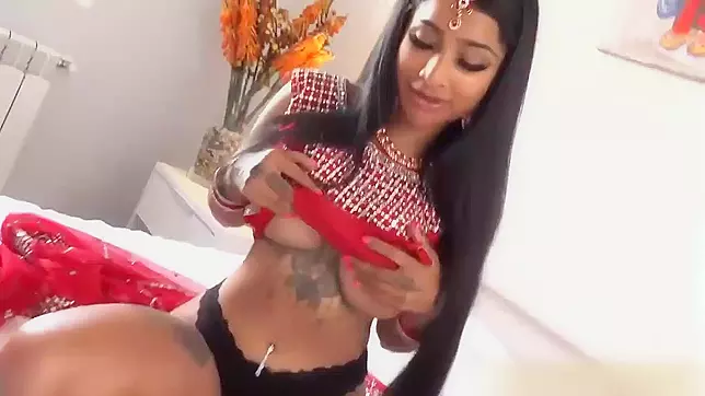 Indian teen slut in red sari pleasures herself for the first time on camera, gets wetter than ever