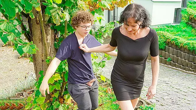 Hot granny catches a neighbor's boy who secretly spied on her and jerked off