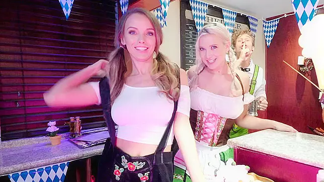 During Oktoberfest guy convinces waitresses to suck his XXX weenie