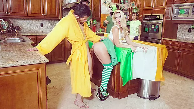 Petite blonde drilled with big XXX dick during St. Patrick's party