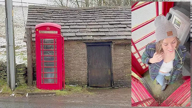 Cumming hard in public red telephone box with Lush remote controlled vibrator in English countryside