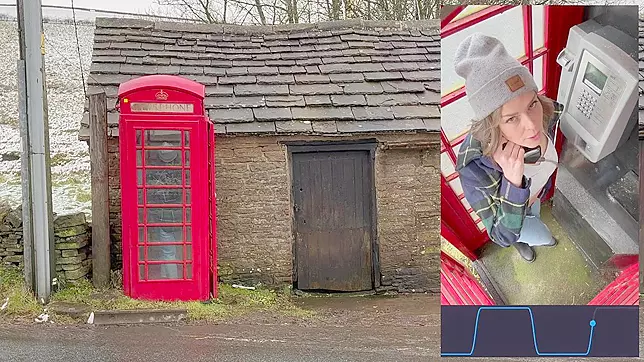 Cumming hard in public red telephone box with Lush remote controlled vibrator in English countryside