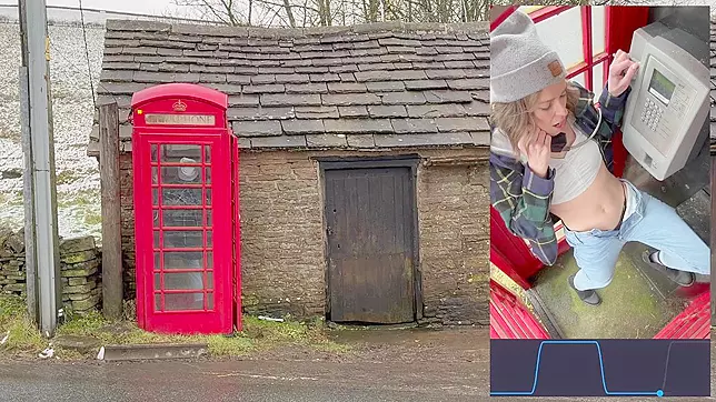 Cumming hard in public red telephone box with Lush remote controlled vibrator in English countryside