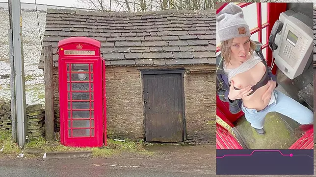 Cumming hard in public red telephone box with Lush remote controlled vibrator in English countryside
