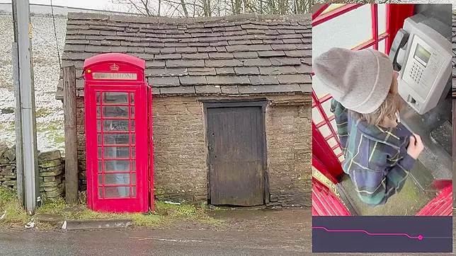 Cumming hard in public red telephone box with Lush remote controlled vibrator in English countryside
