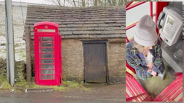 Cumming hard in public red telephone box with Lush remote controlled vibrator in English countryside