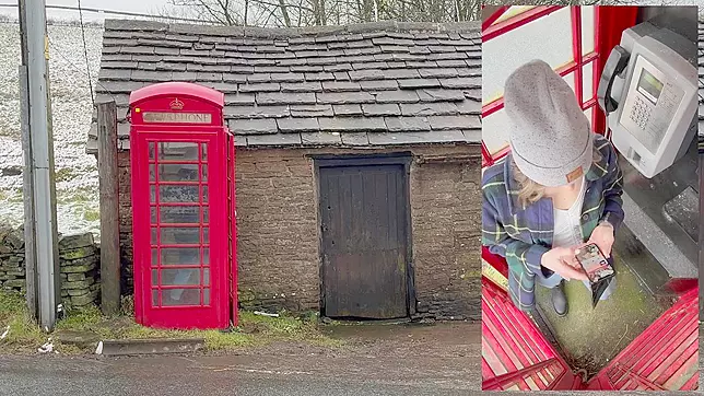 Cumming hard in public red telephone box with Lush remote controlled vibrator in English countryside