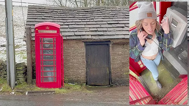 Cumming hard in public red telephone box with Lush remote controlled vibrator in English countryside