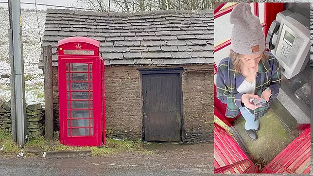 Cumming hard in public red telephone box with Lush remote controlled vibrator in English countryside
