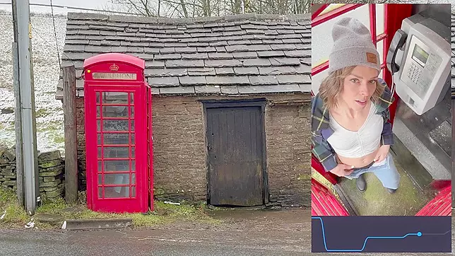Cumming hard in public red telephone box with Lush remote controlled vibrator in English countryside