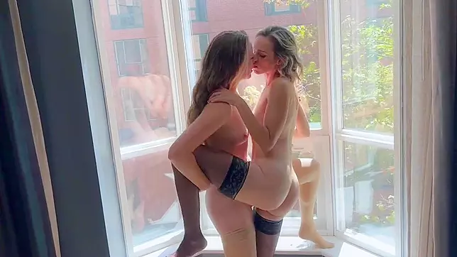 My Wife and Her Kinky Bestie Put on a Girl-on-Girl Lesbian Show in a Public Window, Just for My Dick!