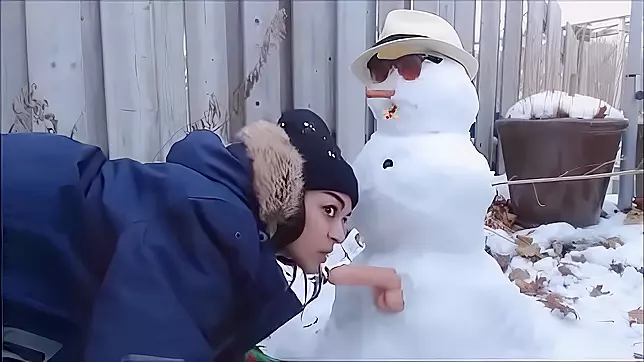 Naughty Sister Takes Snowman's Cock After Losing New Year's Bet