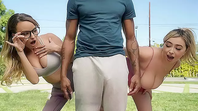 Two filthy teen whores share a big cock, taking turns getting fucked hard and deep.