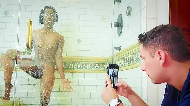 Brother spies on his ebny step-sister in the shower and Jerks Off his cock hard
