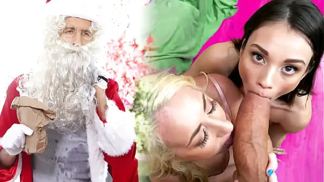 Santa's Massive Cock Stretches Two Slutty Elves' Tight Holes in Holiday Orgy
