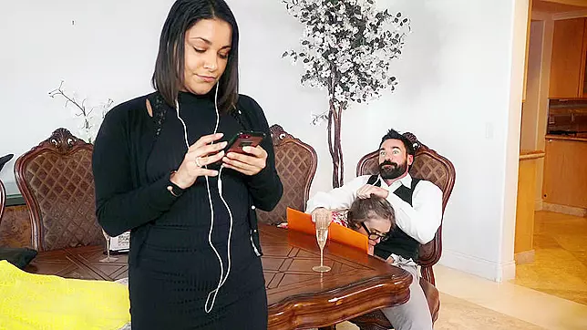 Horny porn hottie gives the man a secret XXX blowjob under the table