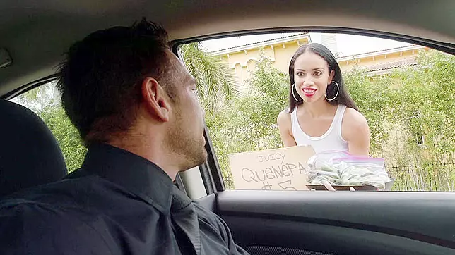 Teen Victoria June with big tits picks up guy with car to do porn