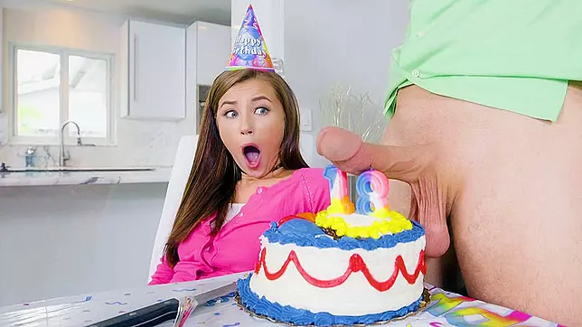 Hung man treats birthday girl with his huge XXX dick in her mouth