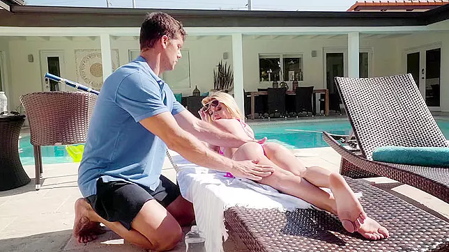 Pool guy massages boss' petite blonde daughter in hot XXX porn video