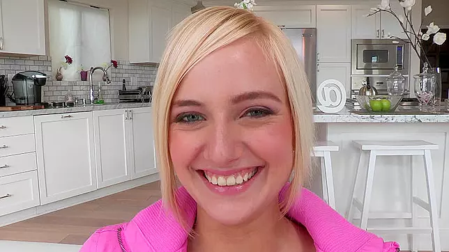 Smiling blonde babe craving for sex and cannot get enough of it