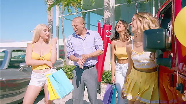 Cheerful moms buy an SUV in which they organize free XXX fun