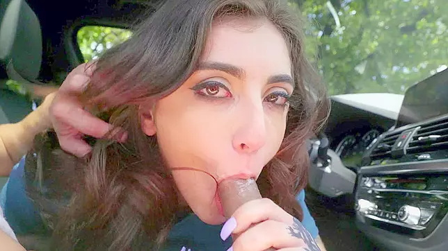 Raunchy teen Jezebeth dominates with hot car blowjob