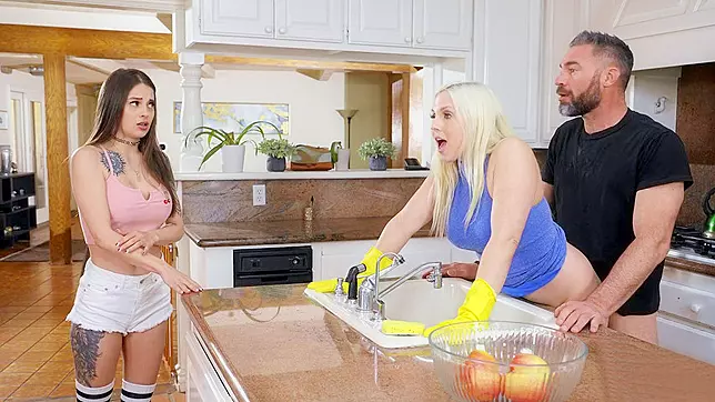 Sexy brunette Christie Stevens gets brutally fucked by muscular Charles Dera in steamy kitchen