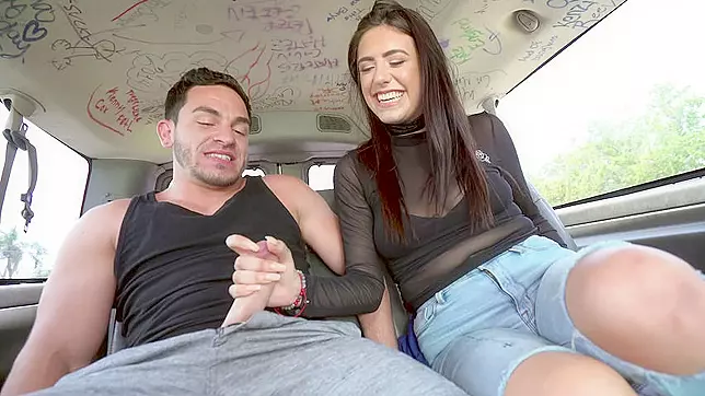 For cash lovely brunette worships stranger's XXX cock in backseat
