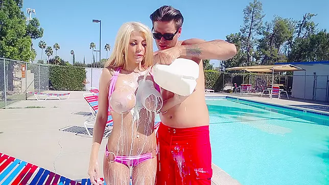 Blonde Barbie Bimbo Kayla Kayden Gets Wet in Milk Bath at the Pool, XXX Video!