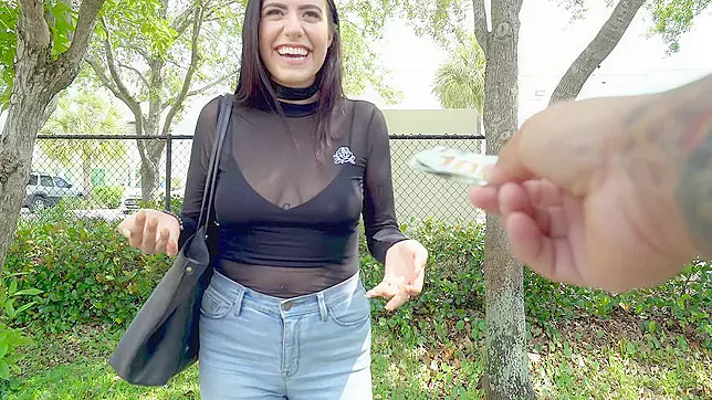 Nothing better for young woman than receiving cash for XXX flashing