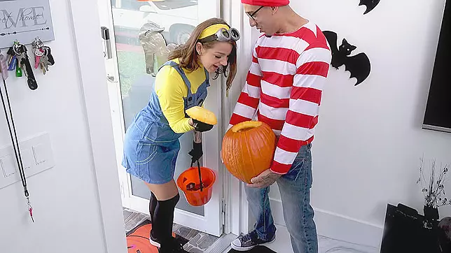 Kinky teen dressed in a costume got a special XXX treat for Halloween