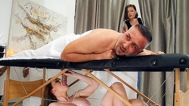 Jessa Rose is sucking Kerian Lee's cock on the massage table