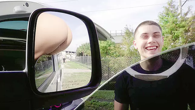 Amateur boy flirts with slut whose XXX rack is hanging out of window