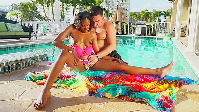 Black hussy has her shaved cunt oiled and rubbed by a man in free porn