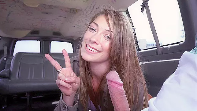 Whore agrees to blow a stranger's cock in the Bang Bus for free video