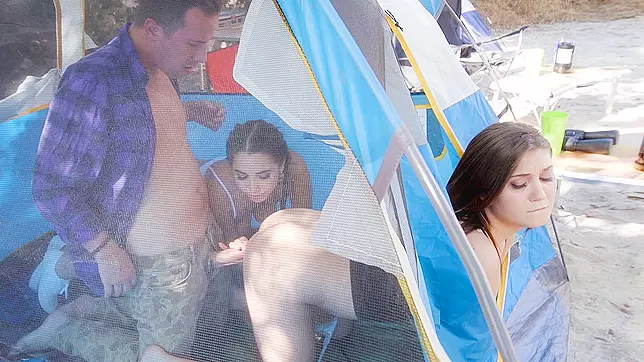 Jojo Kiss and Karlee Grey have threesome fun in the tent