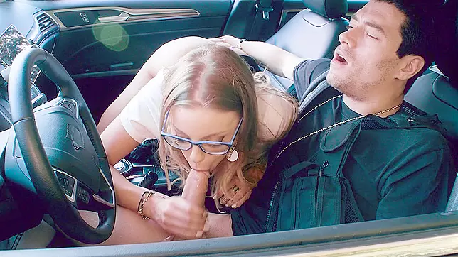 Britney Amber sucks cock and licks balls in the car