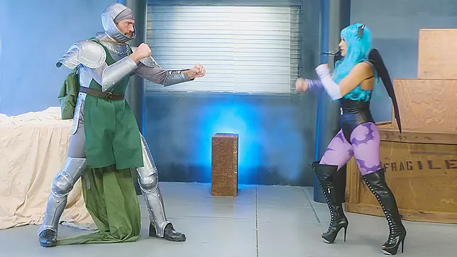 Abigail Mac as Morricunt is ready to fight with Charles Dera as Dr. Poon
