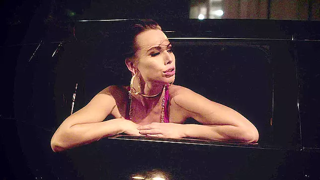 Aidra Fox getting licked as her head hanging out of car window