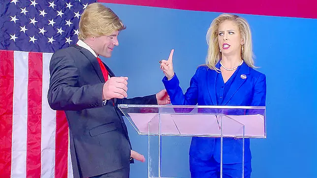 Cherie DeVille as Hillary Clayton sucks Donald Drumpf's fat cock