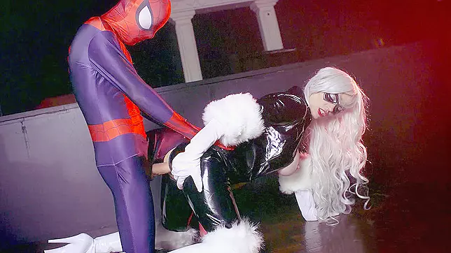 Mila Milan as Black Cat getting doggystyled by a big-dicked Spidey