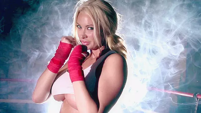 Sporty slut Summer Brielle in tiny tank top posing inside the boxing ring