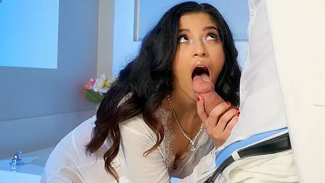 Gabriela Lopez gives blowjob to Stirling Cooper