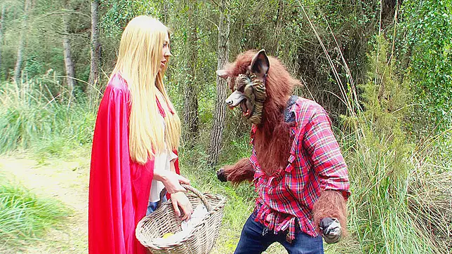 Little Red Riding Hood stops in the forest and plays with XXX orifice