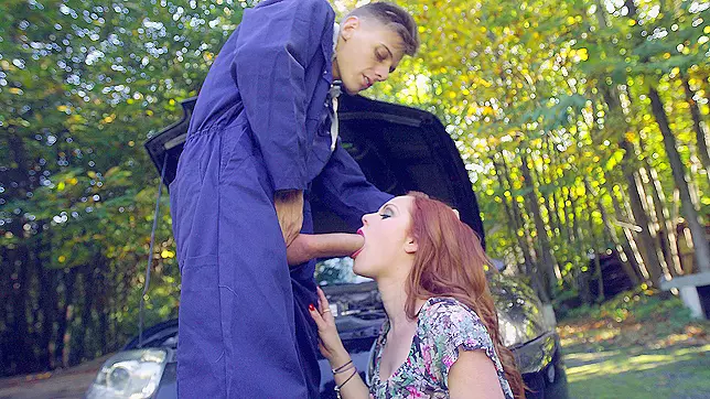 Porn Video ~ Redhead Ella Hughes Sucks Huge Mechanic's Cock in Outdoor XXX Scene